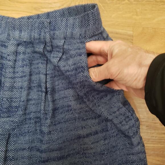 Urban Outfitters 100% Cotton Wide Leg Pleated Herringbone High Rise Blue Pant XS - Picture 5 of 13